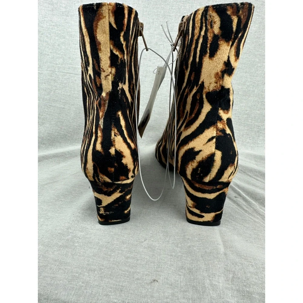 A New Day Womens Tiger Stripe Animal Print Ankle Boots Brown Black Size 6‎ NEW